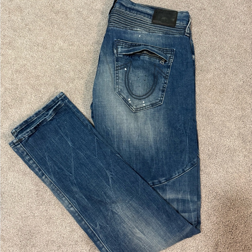 True Religion Blue Skinny Jeans with Vintage Wash